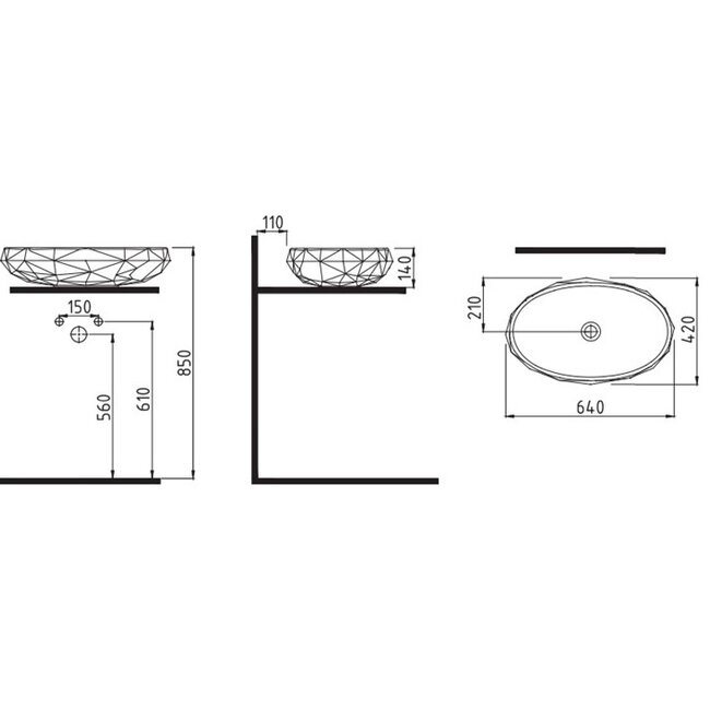 Sanitear waskom elemento ovaal 64 x 42 x 14 cm