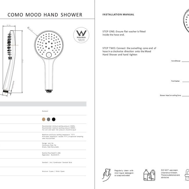 Como 3 standen handdouche geborsteld koper