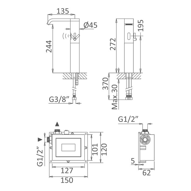 elektronische wastafelkraan met infrarood sensor 240 V