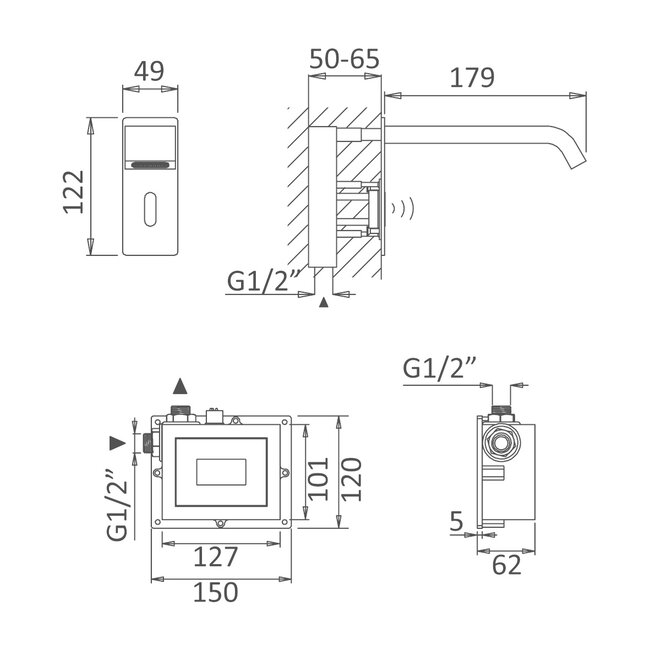 elektronische inbouw wastafelkraan met infrarood sensor 240 V