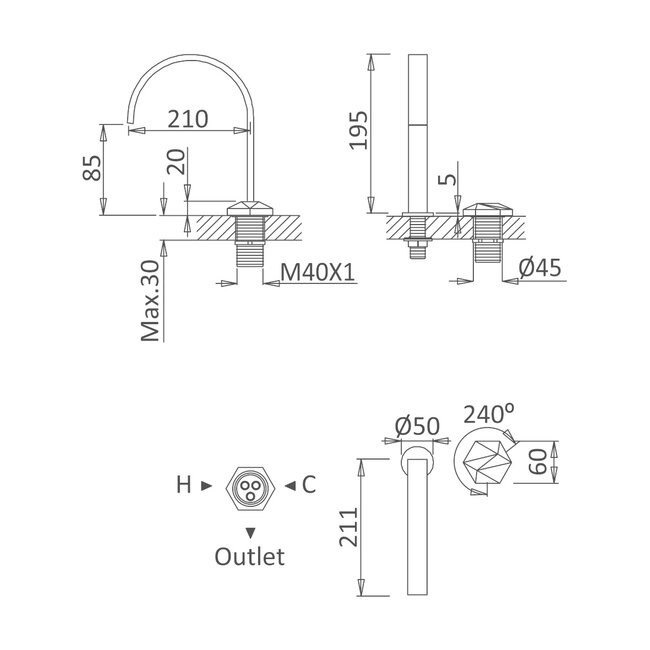 Utopia 2-gats progressieve wastafel mengkraan rose goud kraangat in het blad