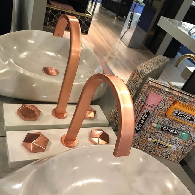 Utopia 3-gats progressieve wastafel mengkraan rose goud kraangat in het blad