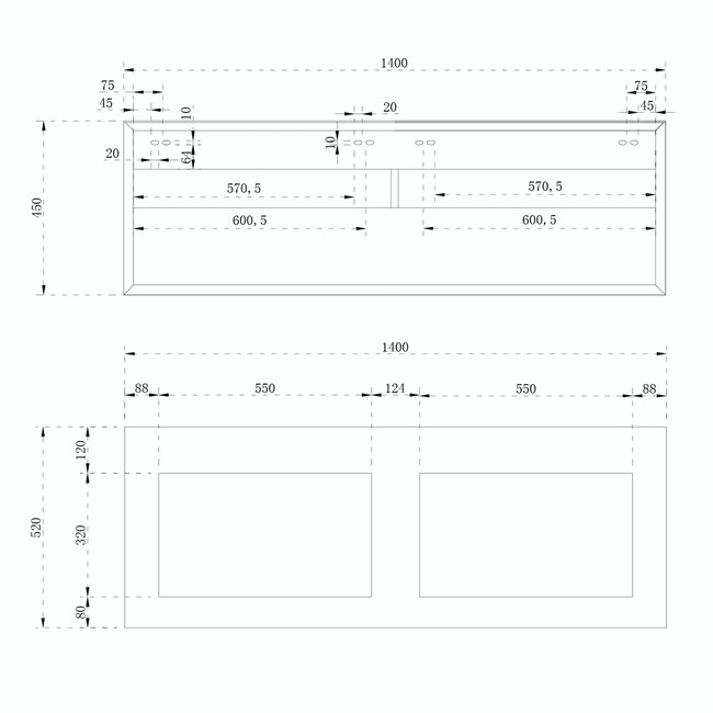 Como  LECCO wastafelonderkast  140 cm met extra storage