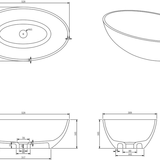Como Solid surface waskom ovaal zwart