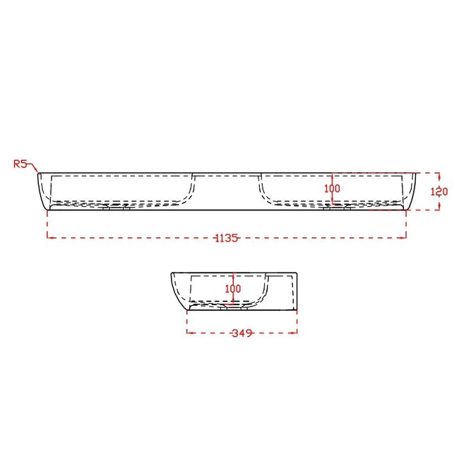 Sanitear Ophang wastafel solid surface 120x40x12cm