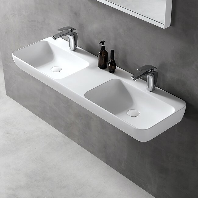 Sanitear Ophang wastafel solid surface 120x40x12cm mat wit