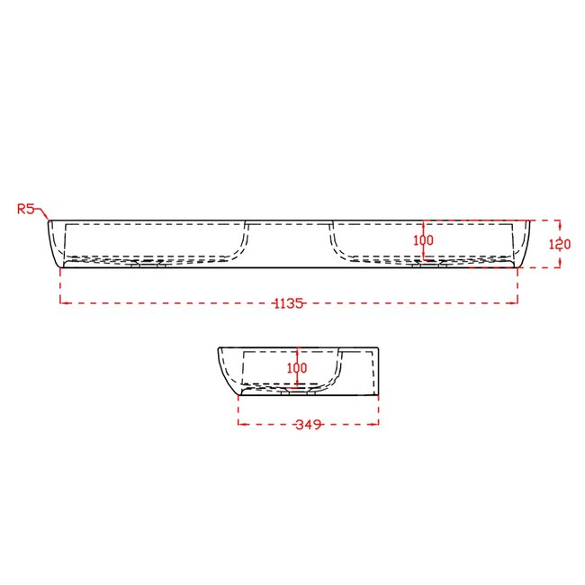 Sanitear Ophang wastafel solid surface 120x40x12cm mat wit