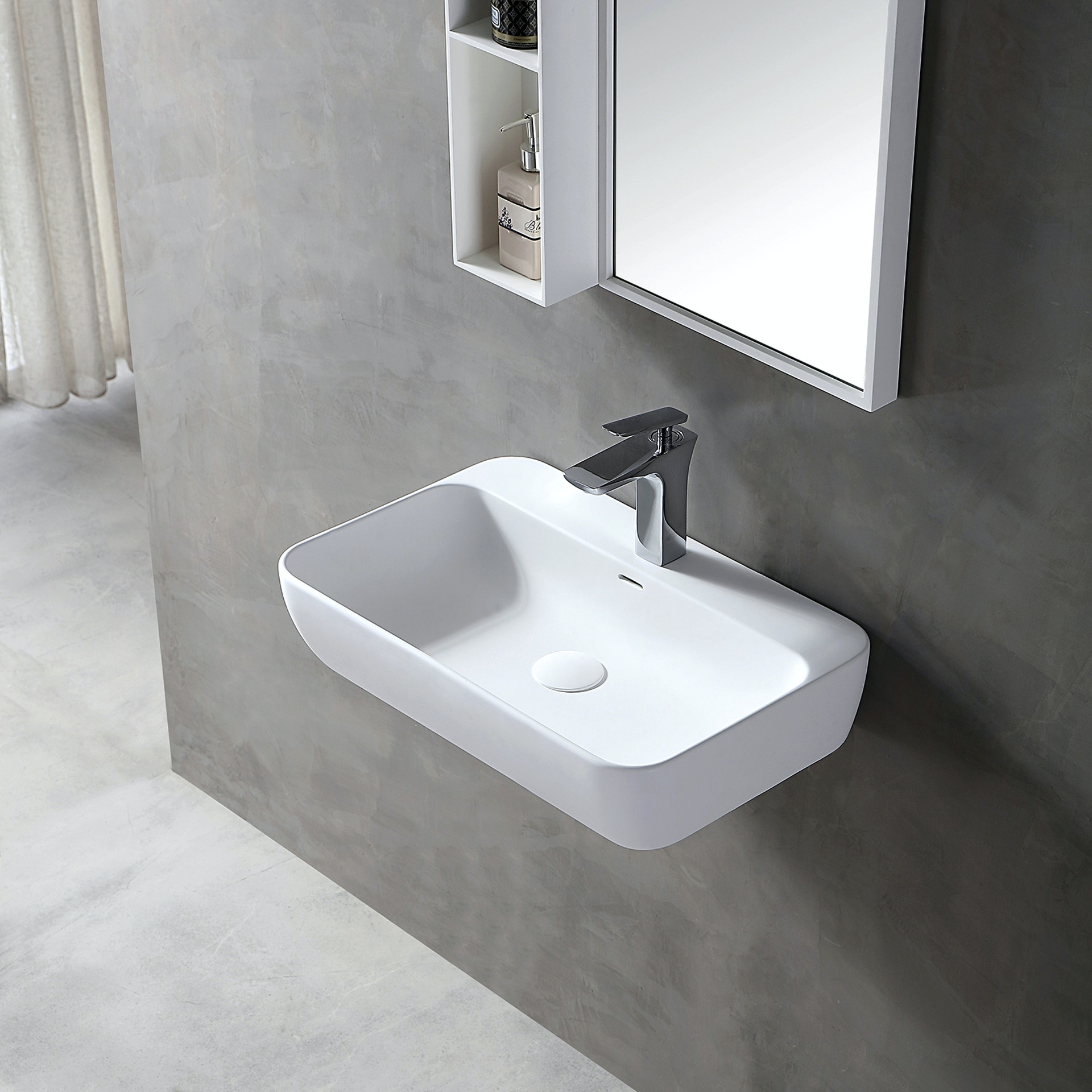 Ophang wastafel solid surface 60x40x12cm mat wit - Sanitear