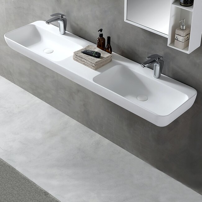 Sanitear Ophang wastafel solid surface 150x40x12cm mat wit