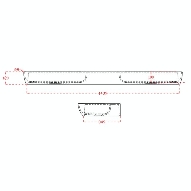 Sanitear Ophang wastafel solid surface 150x40x12cm mat wit