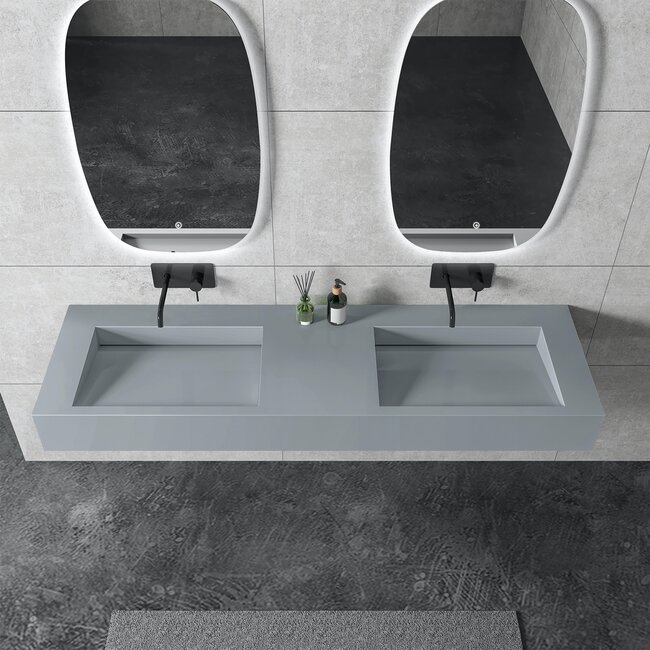 Sanitear Ophang wastafel solid surface 155x45x15cm mat grijs