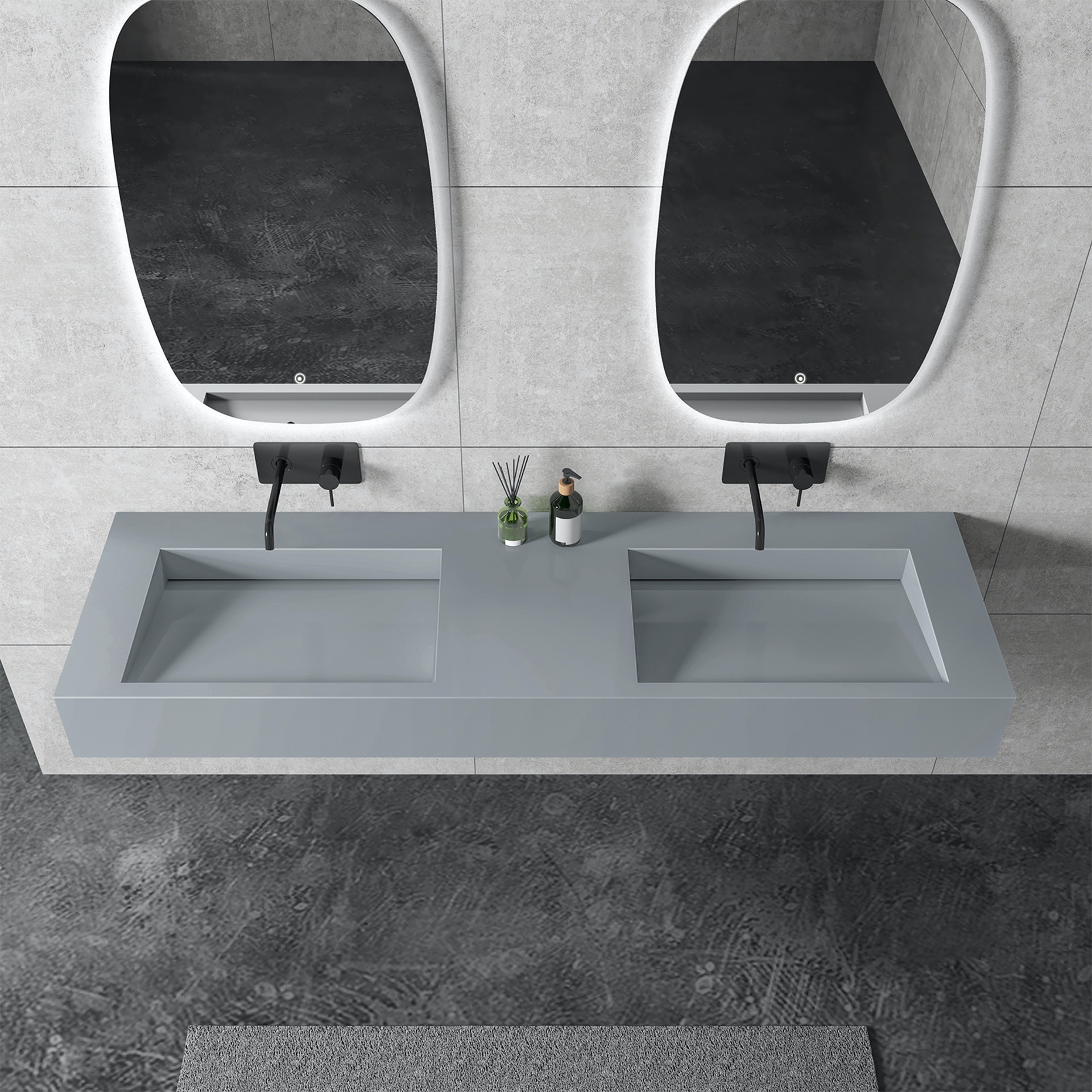 Ophang wastafel solid surface 155x45x15cm mat grijs - Sanitear