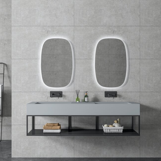 Sanitear Ophang wastafel solid surface 155x45x15cm mat grijs