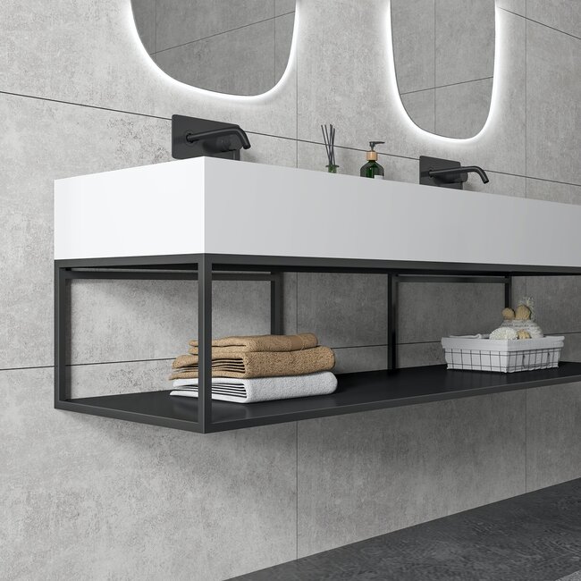 Sanitear Metaal onderkast mat zwart 153 x 45 x 30 cm