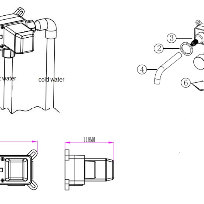 Como Wastafelkraan inbouw Mood 60 gunmetal met 21 cm vierkante uitloop