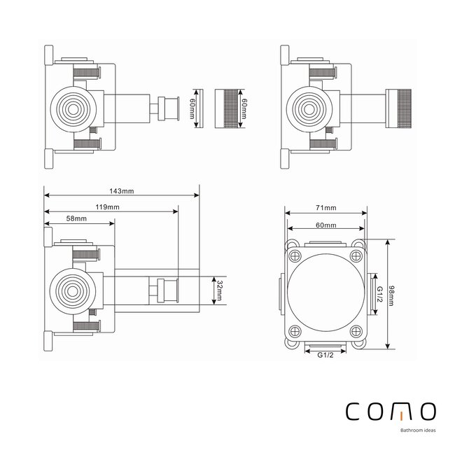Como Inbouw fonteinkraan Mood60. Gun-metal-zwart,10cm uitloop met inbouwdeel.