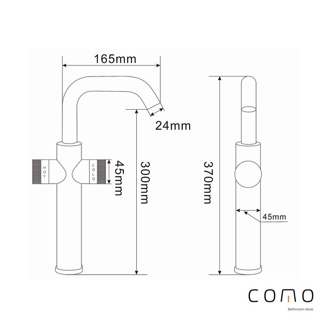 Como Mood 60 verhoogde wastafelkraan tweehendel gunmetal PVD