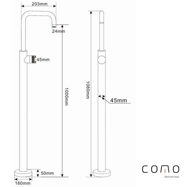 Como Mood vrijstaande badmengkraan messing goud