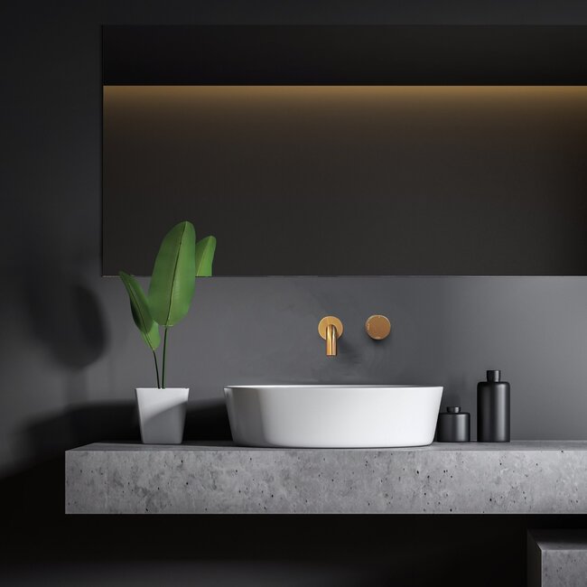 Como Inbouw wastafelkraan Mood 60 rosé goud gebogen uitloop 4 varianten met montage deel