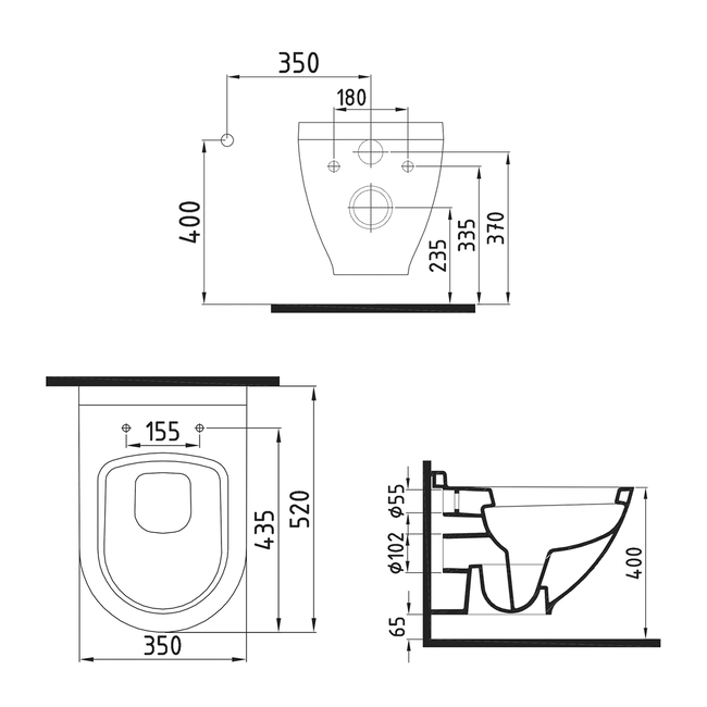 Sanitear Wandcloset met bidet functie Thor HYG11 wit mat