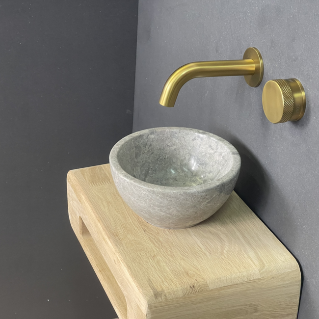 Como Fonteinset toilet Tundra, natuursteen waskom met eiken hout plank