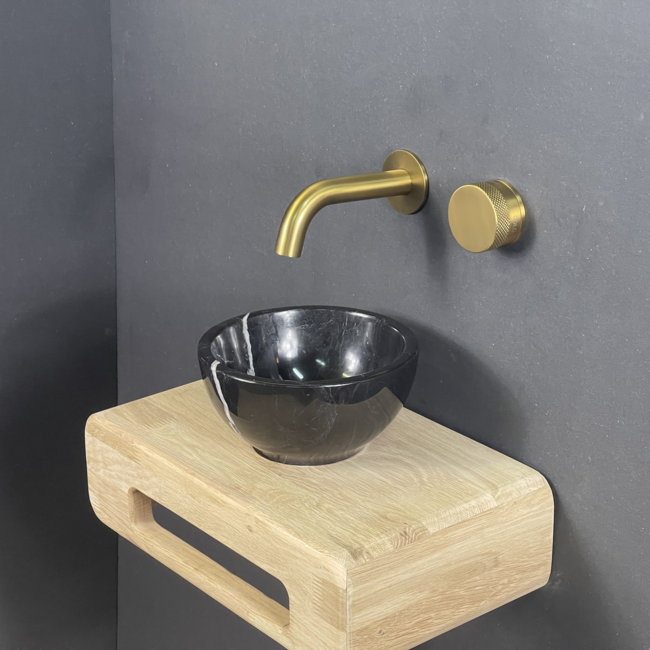 Como Natuursteen fonteinset Bliksem, eiken hout plank met gouden kraan  en afvoeren