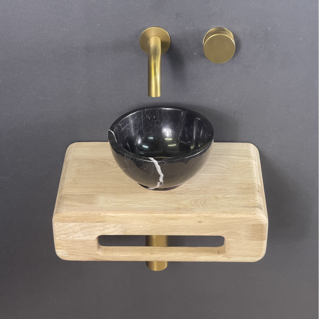 Como Natuursteen fonteinset Bliksem, eiken hout plank met gouden kraan  en afvoeren