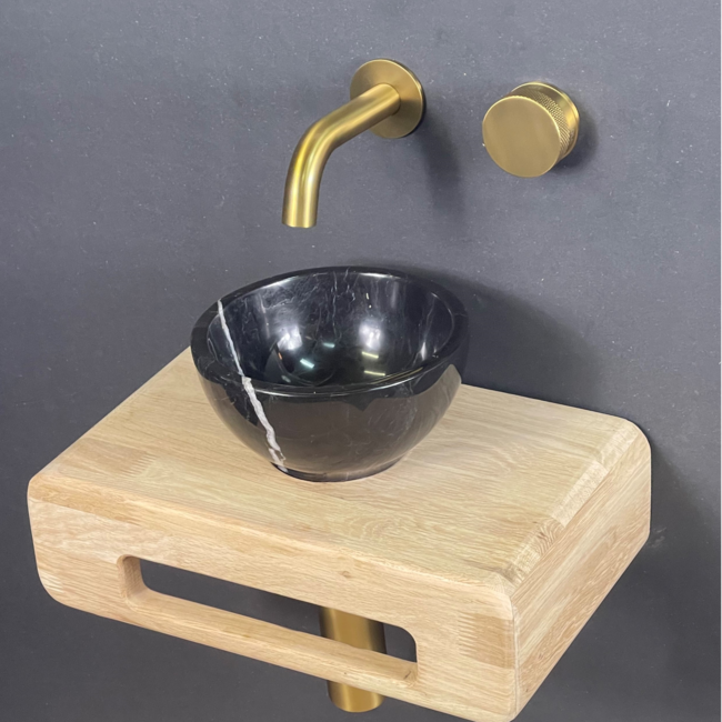 Como Natuursteen fonteinset Bliksem, eiken hout plank met gouden kraan  en afvoeren