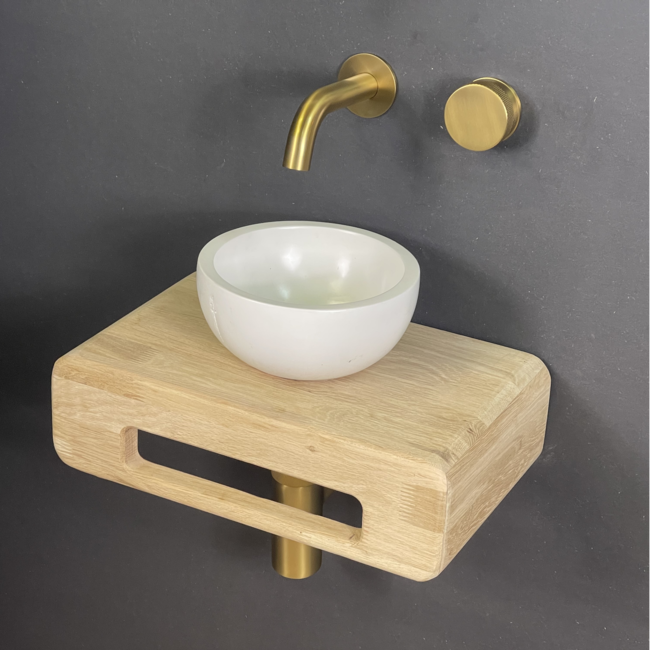 Como Fonteinset toilet Lecce, waskom met eiken hout plank 42 x 24 x 12cm met handdoekhouder