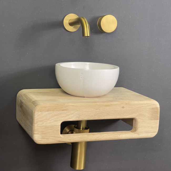 Como Fonteinset toilet Lecce, waskom met eiken hout plank 42 x 24 x 12cm met handdoekhouder