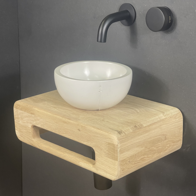Como Fonteinset Lecce met eiken hout plank & Zwarte kraan , sifon en clickwaste.