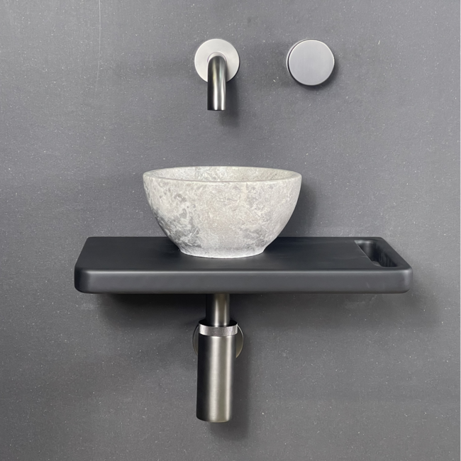 Como Fonteinset toilet Lecce zwart wastafelplank met marmer mini waskom 20cm