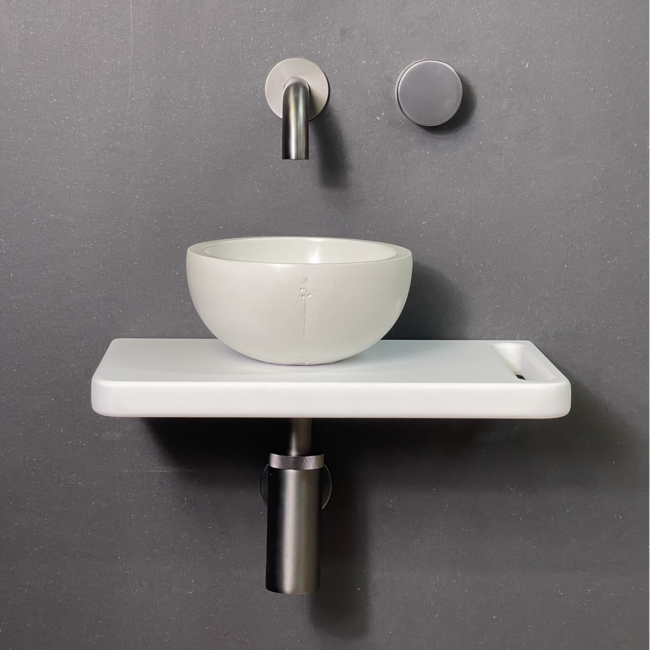 Como Fonteinset toilet Lecce solid surface veneerlaag wastafelplank met mini kom in mat wit.plank