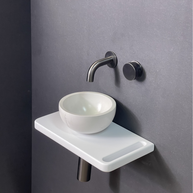 Como Fonteinset toilet Lecce solid surface veneerlaag wastafelplank met mini kom in mat wit.plank