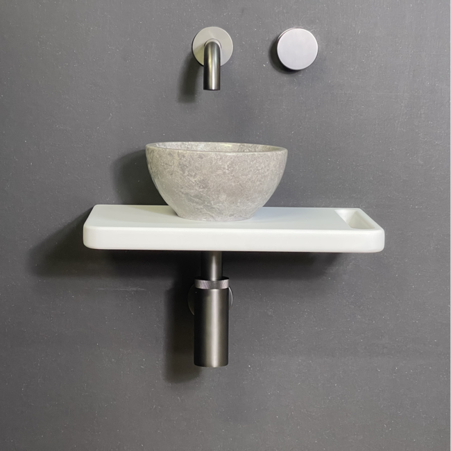 Como Fonteinset Lecce wit, solid surface veneerlaag houten plank met marmer waskom Tundra 20x10cm doorsnee