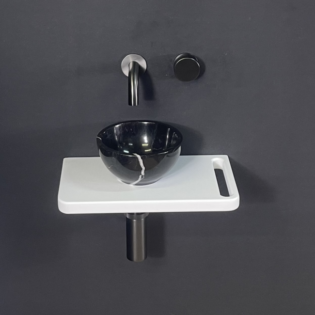 Como Aanbieding! Fonteinset toilet Lecce, solid surface veneerlaag houten plank met mini marmer kom