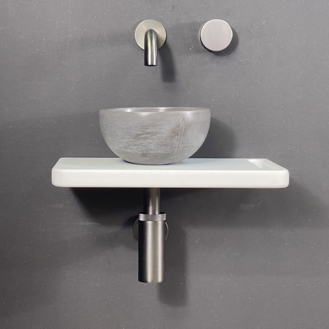 Como Fonteinset toilet Lecce, solid surface veneerlaag houten plank met mini kom antraciet 20x10cm