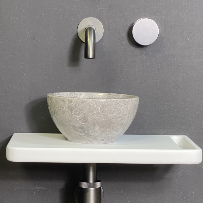 Como Fontein toilet hout plank mat wit, met handdoekhouder