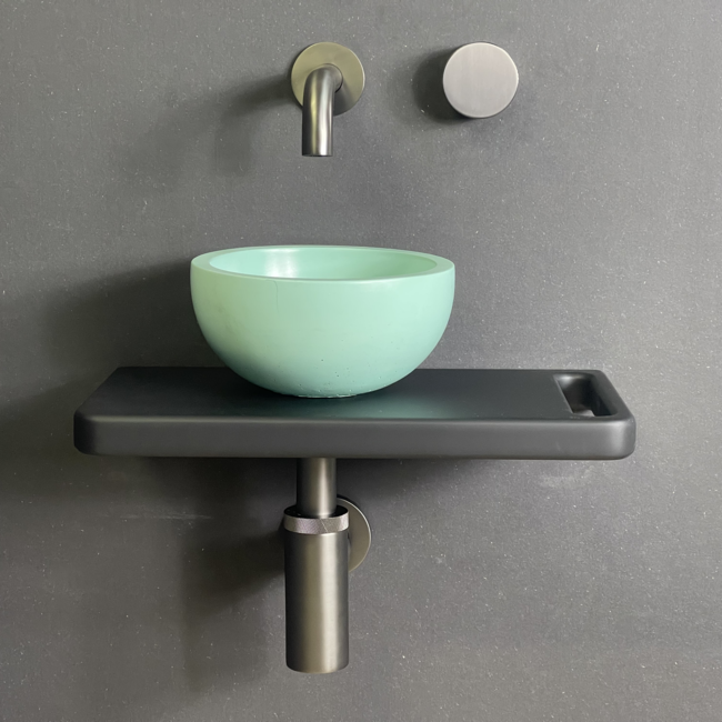 Como Fonteinset toilet Lecce zwart plank 42x22x2.7cm met mini kom in groen kleur