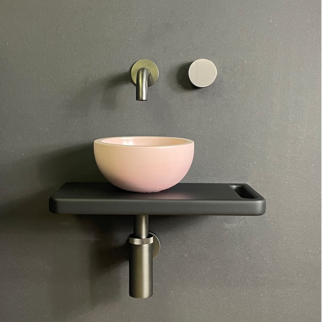 Como Fonteinset Lecce met mat zwarte fonteinplank 42x22x2,7cm & handdoekhouder en 20x10cm doorsnee waskom toilet rose.