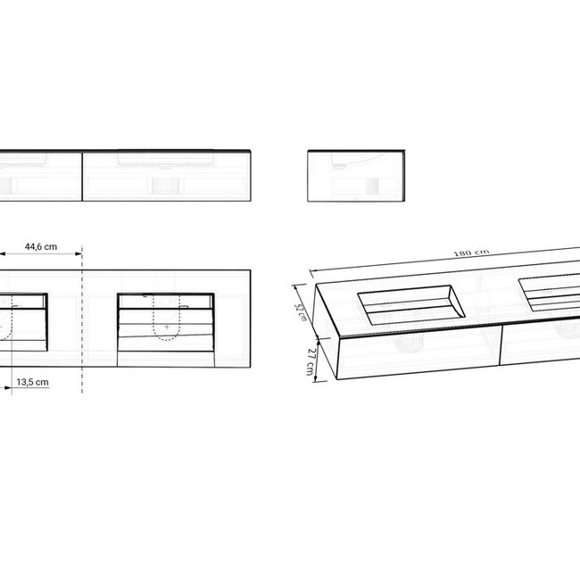 Como Emperio  Badkamermeubel 180cm met geïntegreerde wastafel