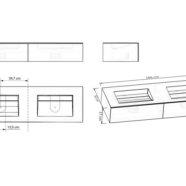 Como Emperio  Badkamermeubel 160cm met geïntegreerde wastafel