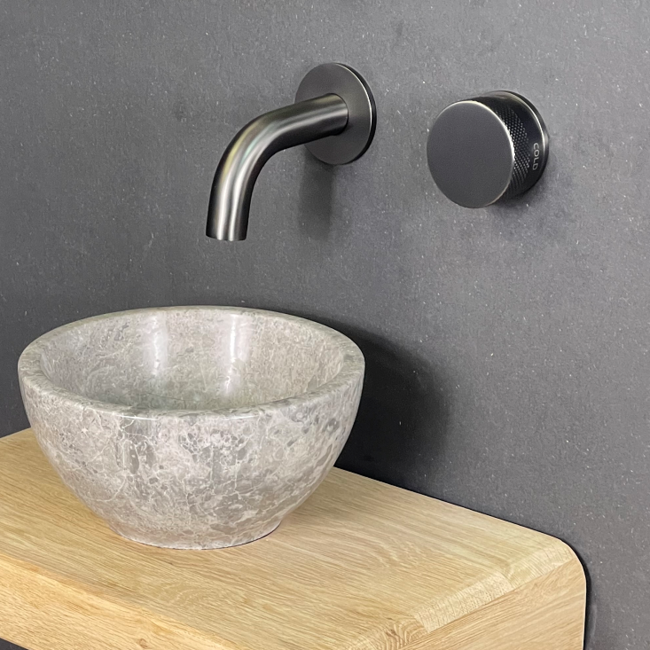 Como Inbouw fonteinkraan Mood60. Gun-metal-zwart,10cm uitloop met inbouwdeel.