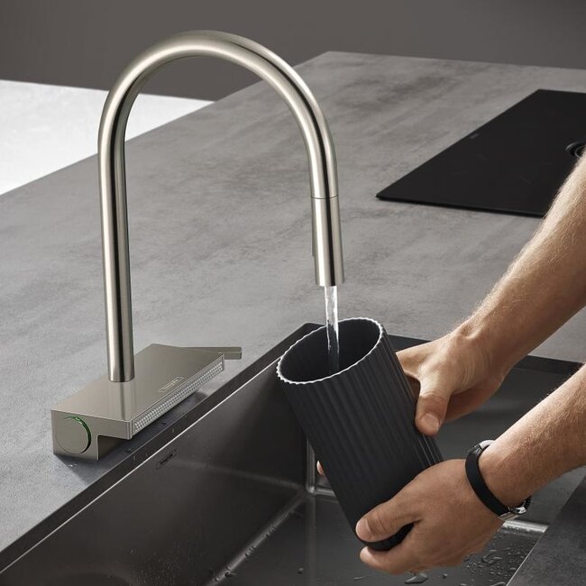 Hansgrohe Keukenkraan Aquno Select M81 RVS. Uittrekbare hoge uitloop met waterval