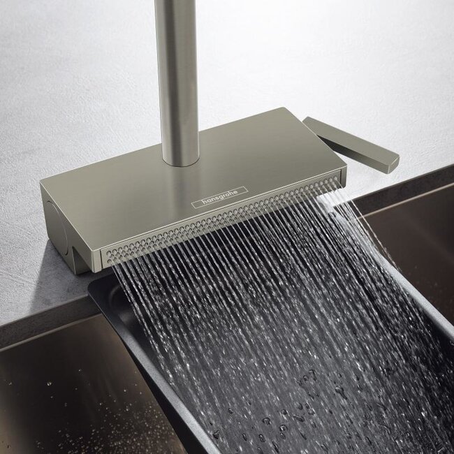 Hansgrohe Keukenkraan Aquno Select M81 RVS. Uittrekbare hoge uitloop met waterval