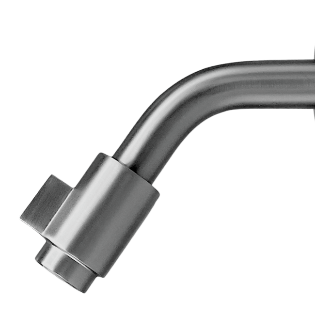 Como Ruimtebesparende Wand fonteinkraan gunmetal zwart 100mm uitloop, 1/2” buitendraad aansluiting.