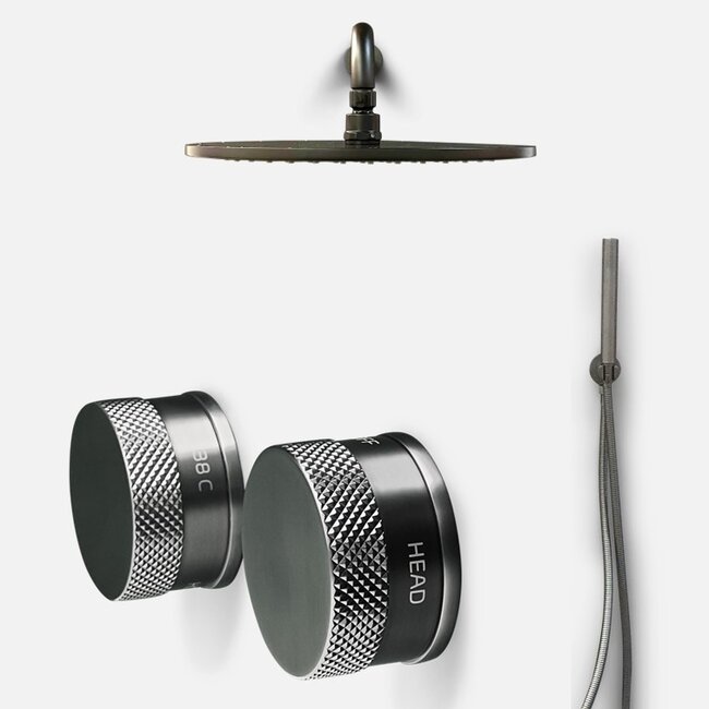Como Mood 60 Doucheset gunmetal met 30 cm regendouchekop en handdouche. Inclusief inbouw thermostaat
