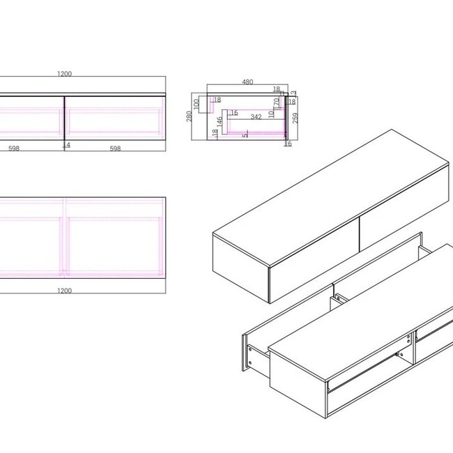 Como badkamermeubel 120cm mat wit
