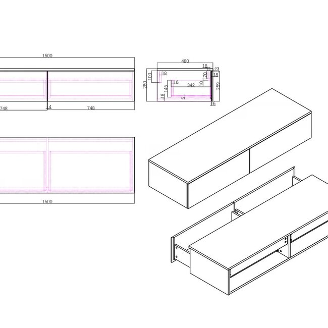 Como badkamermeubel 150cm mat wit