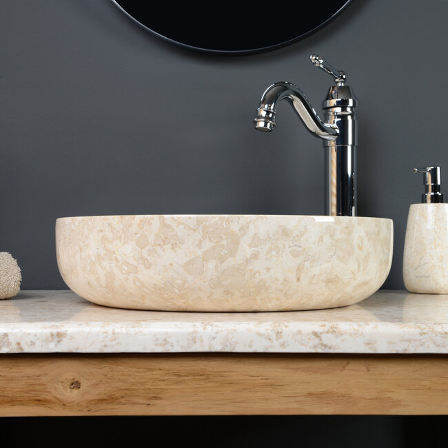 Waskom natuursteen crème, 40x 10 cm, rond